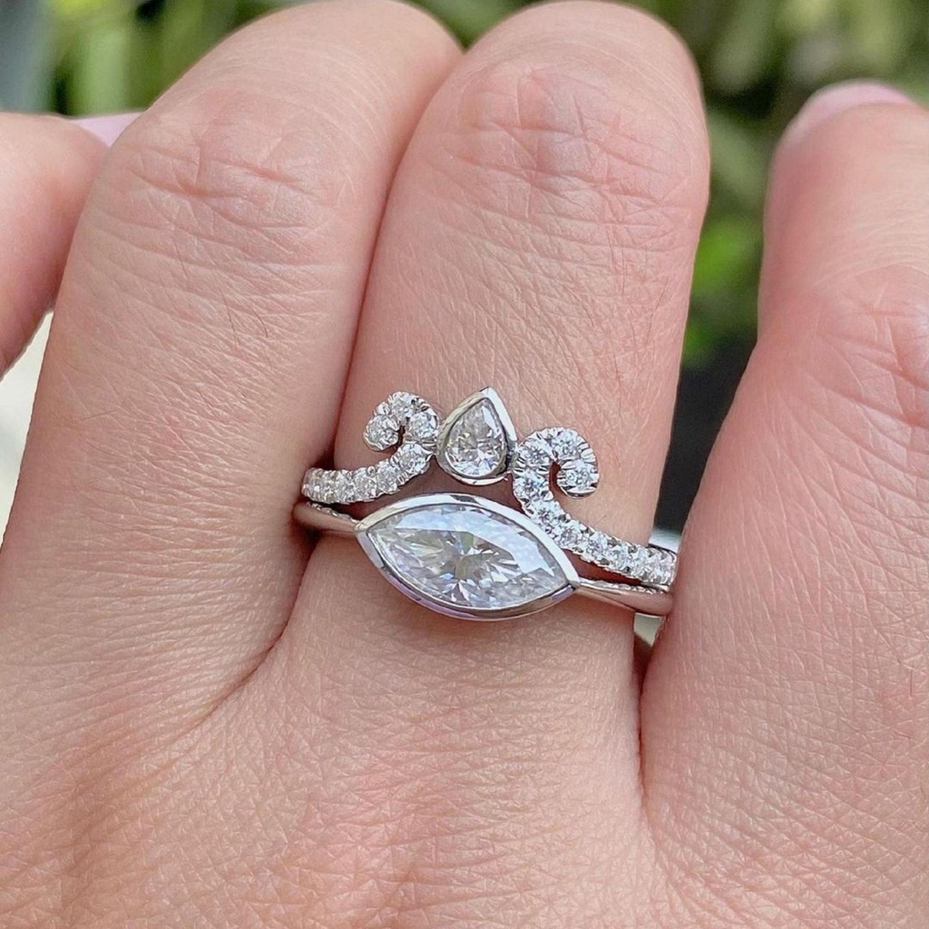 Bridal Set 2 Ct Marquise Cut Moissanite Engagement Ring, Wedding Ring, Marquise Cut Ring, Elongated Marquise, Bezel Set Ring