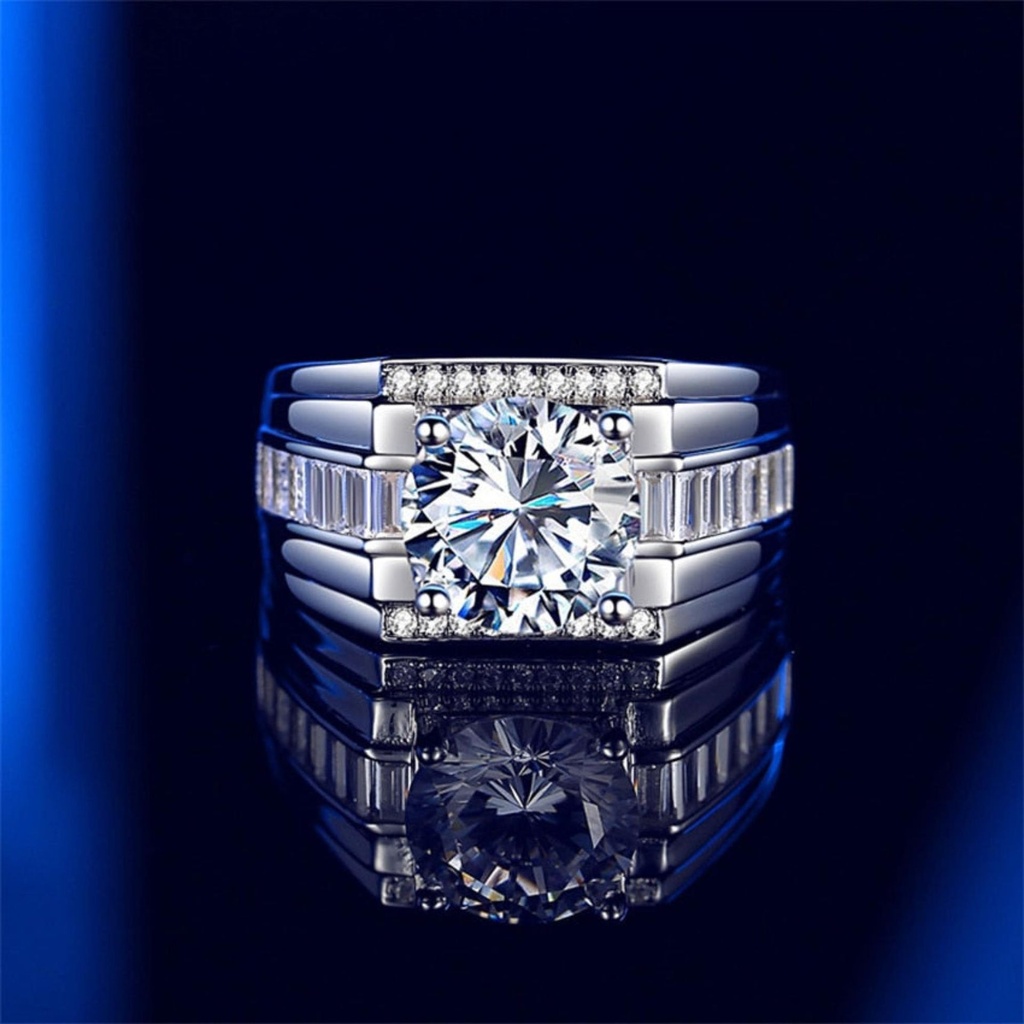  Moissanite Men Ring 18K Gold Plated Silver