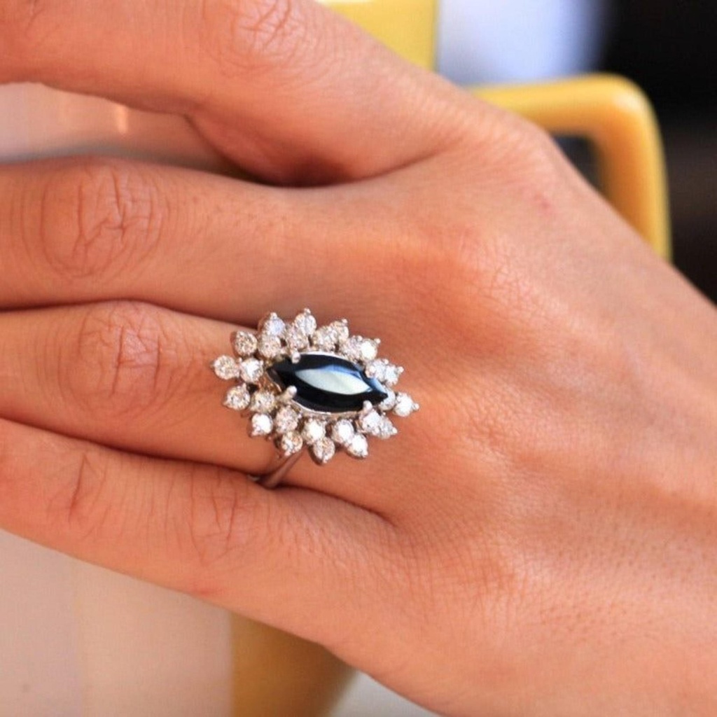 Marquise Cut Black / Gold Engagement Ring