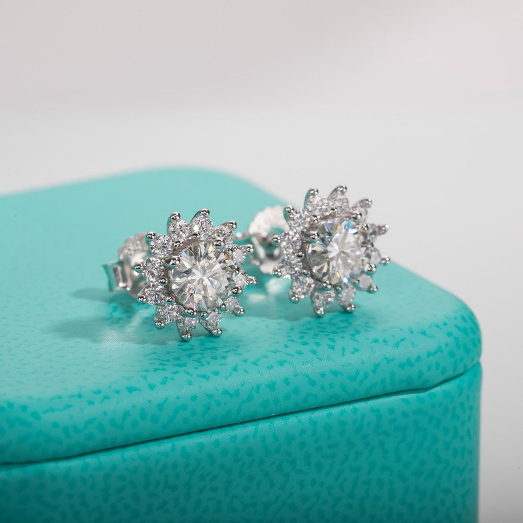 Diamond Sunflower Earring Total 18K Gold Plated Silver