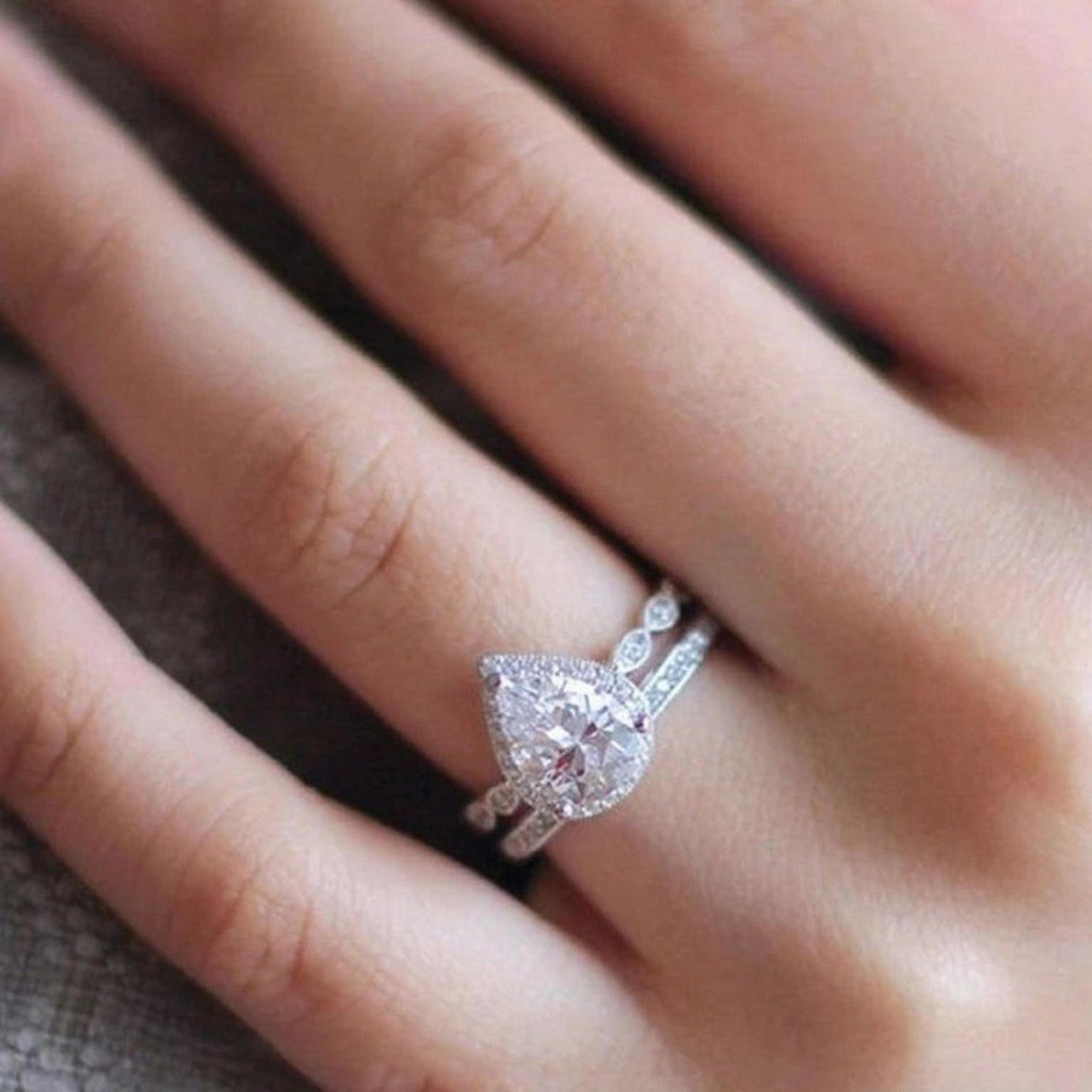 Pear Halo Solitaire Diamond Engagement Ring Women Ring