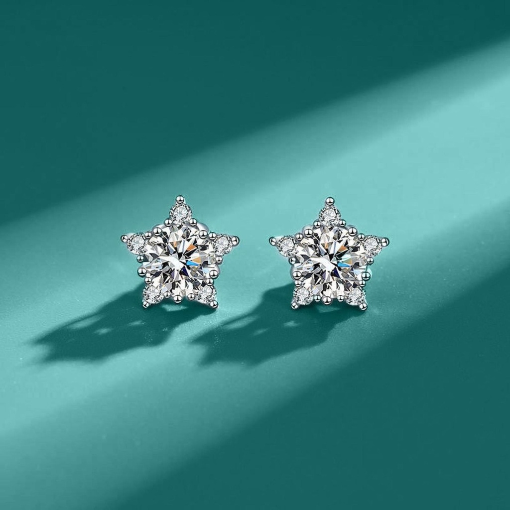 Star Shape Elegant Moissanite Stud Earring Luxury Earring