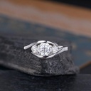 Three Stone Bypass Moissanite Diamond Ring, Round Cut Moissanite Engagement Ring, Tension Set Fancy Wedding Ring, Gift for her