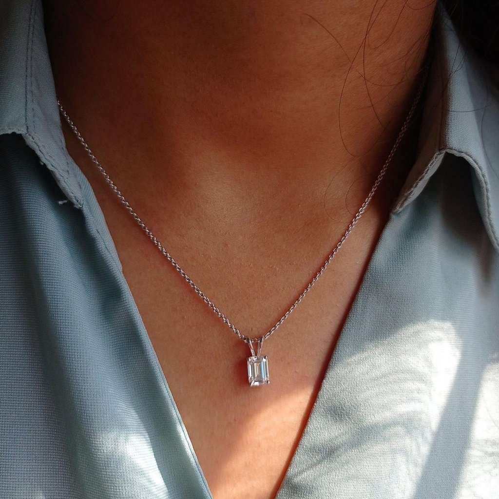 Emerald Solitaire Engagement Pendant / Romantic Anniversary Gift For Girlfriend