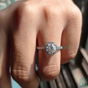  Ring Round Cut Engagement Ring 14K White Gold Wedding Ring Halo Ring Engagement Ring Claw Prongs Stacking Ring