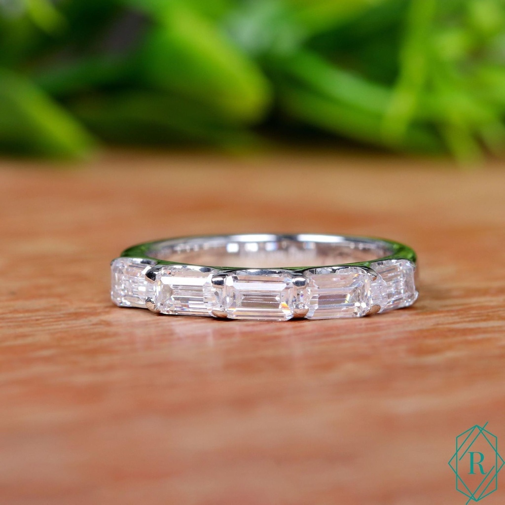 Five Stone Diamond Ring /  Emerald Diamond Eternity Ring/ Christmas Gift / Emerald Diamond Band/ Emerald Diamond Ring