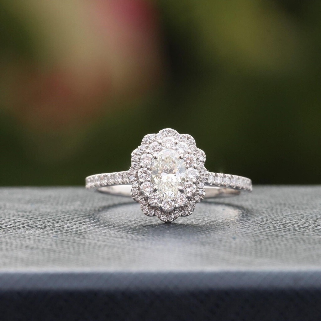 Oval Cut CVD Diamond Engagement Ring/Lab Created Diamond Engagement Ring/18K White Gold Engagement Ring/Bridal Ring For Her