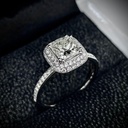 Princess Center Moissanite or Lab Grown Diamond Two Row Halo Pave Setting Milgrain Engagement Ring