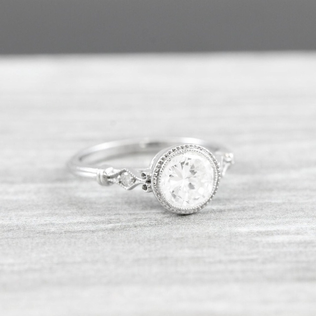 Moissanite and diamond art deco 1920's three stone trilogy engagement minimal thin ring handmade in rose/yellow/white gold or platinum