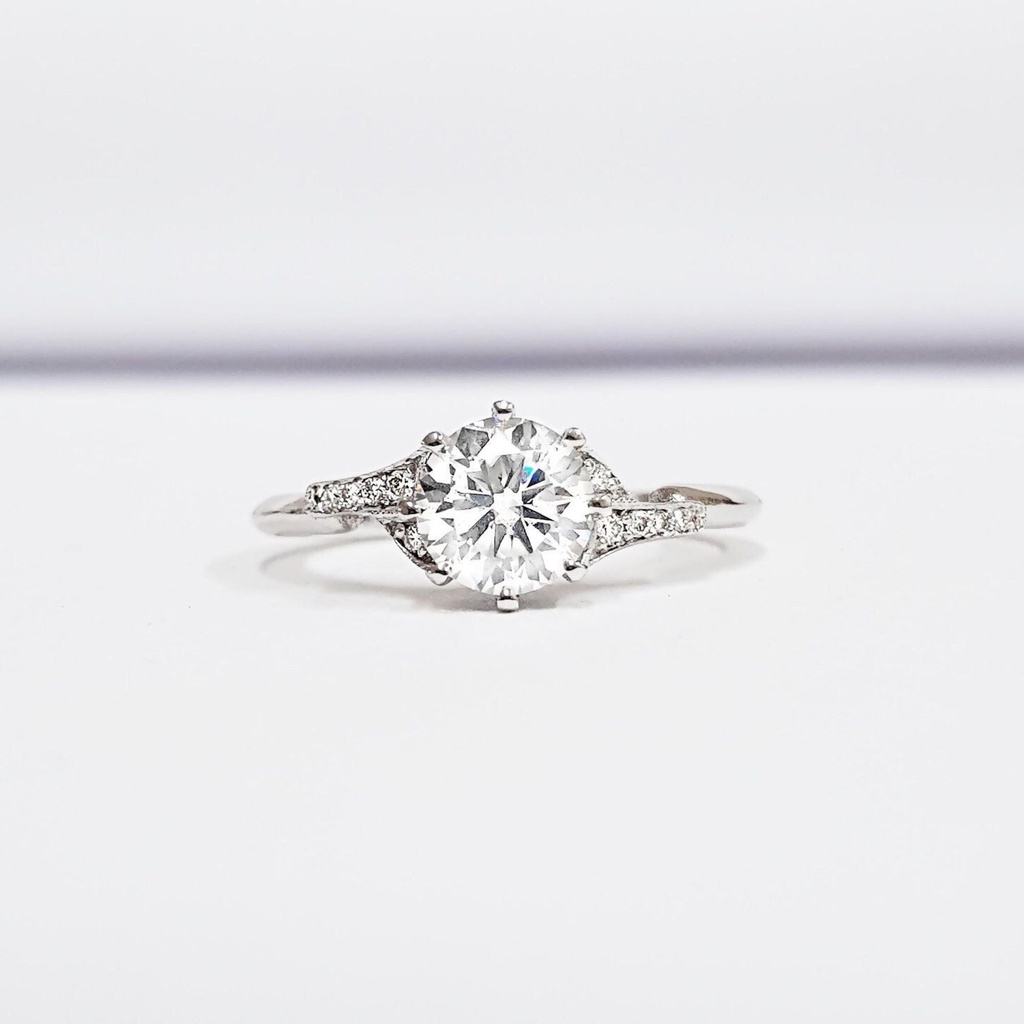Moissanite and diamond engagement ring handmade in white/rose/yellow gold or platinum antique edwardian inspired mount