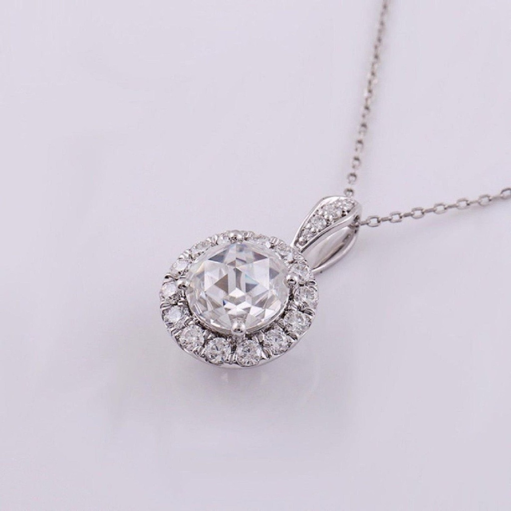 Lab Grown Diamond Halo Wedding Pendant, Round Stone Women's Pendant, Perfect Birthday Gift for Her(Only Pendant)