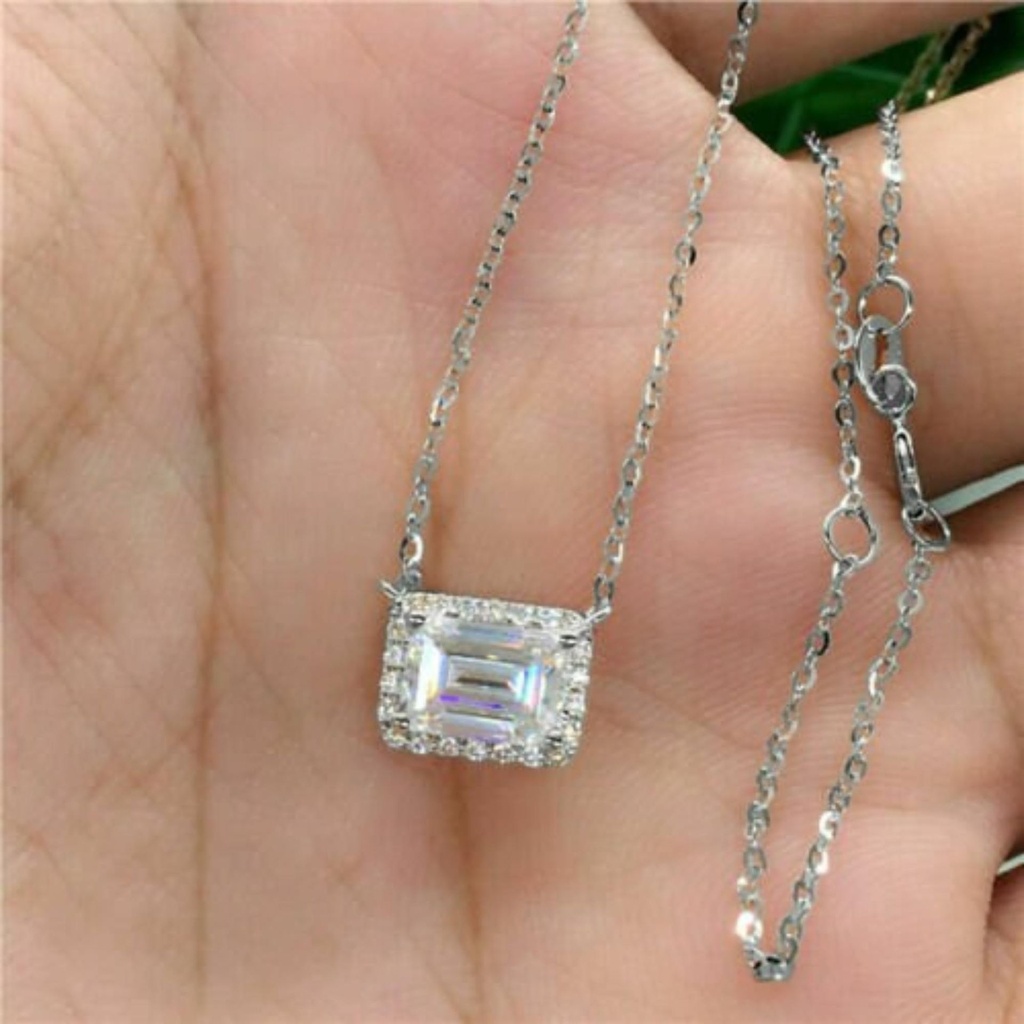 Elegant &amp; Brilliant Emerald Cut Halo East - West Moissanite Pendant 1CT Moissanite 925 Sterling Silver Halo Pendant With Free Silver Chain