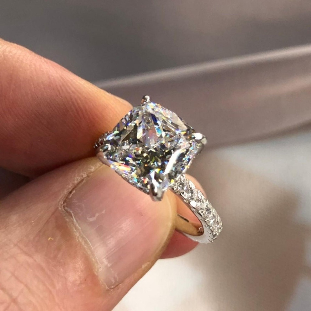 Cushion Engagement Wedding Ring For Women's Solid Gold Ring Colorless Cushion Cut  Ring Anniversary Ring