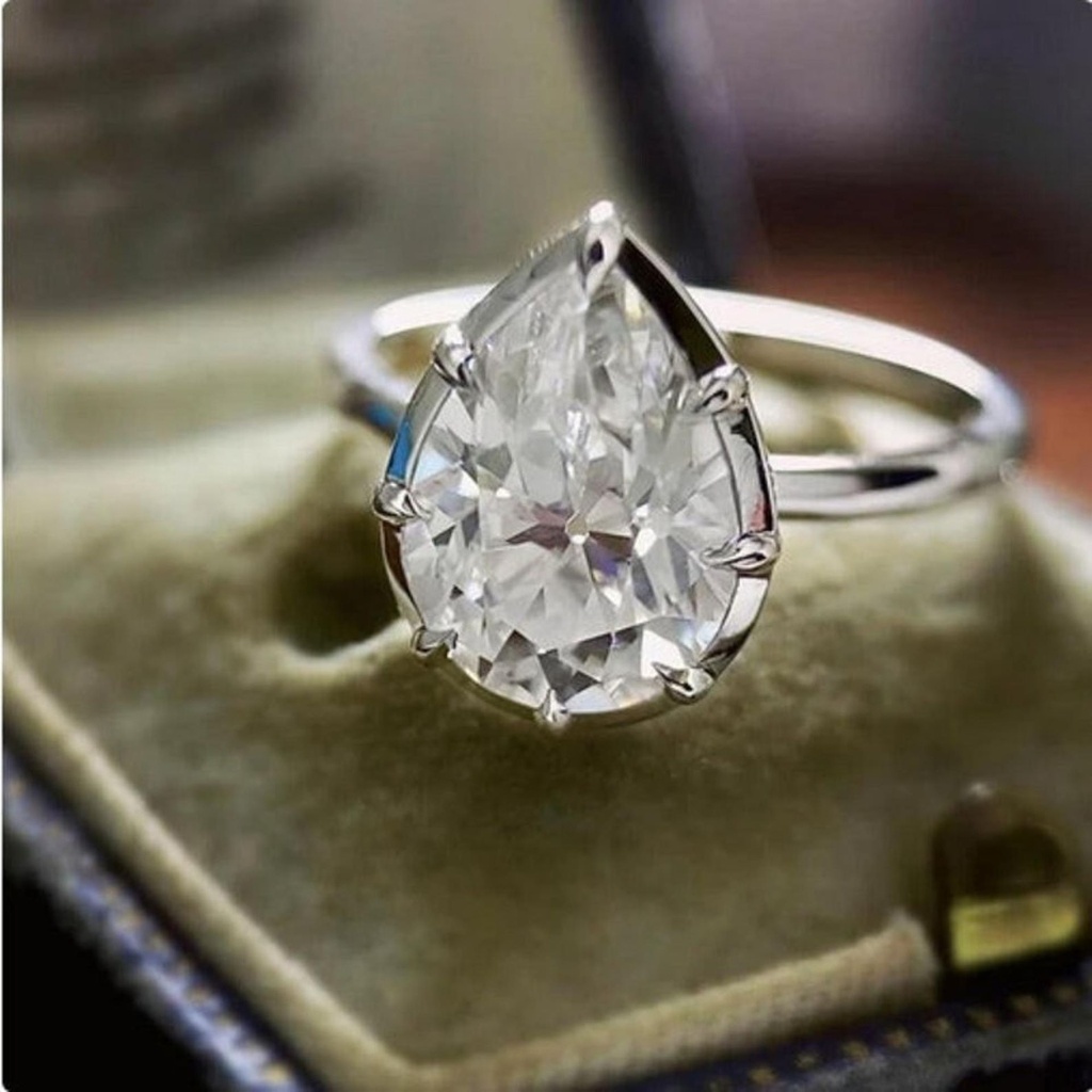 1.5 CT Old Mine Pear Cut White Moissanite Ring / 925 Sterling Silver Solitaire Ring / Eight Prongs Engagement Ring / Handmade Ring For Her