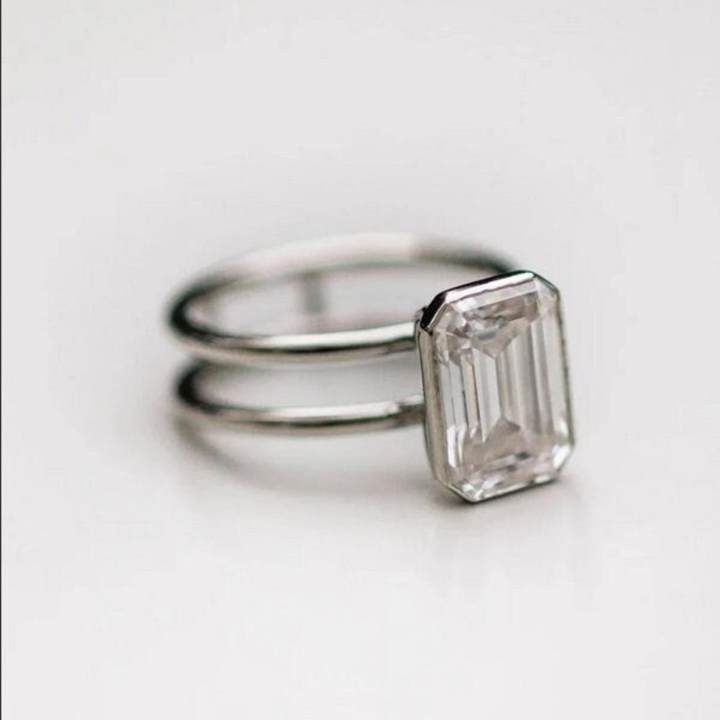 3.00 CT Emerald Cut Colorless Moissanite Dual Shank Engagement Ring, Solitaire Ring, Wedding Ring, Designer Bridal Ring