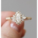 Art Deco  White Marquise And Round Cut Cubic Zirconia In 925 Sterling Silver Ring For Engagement