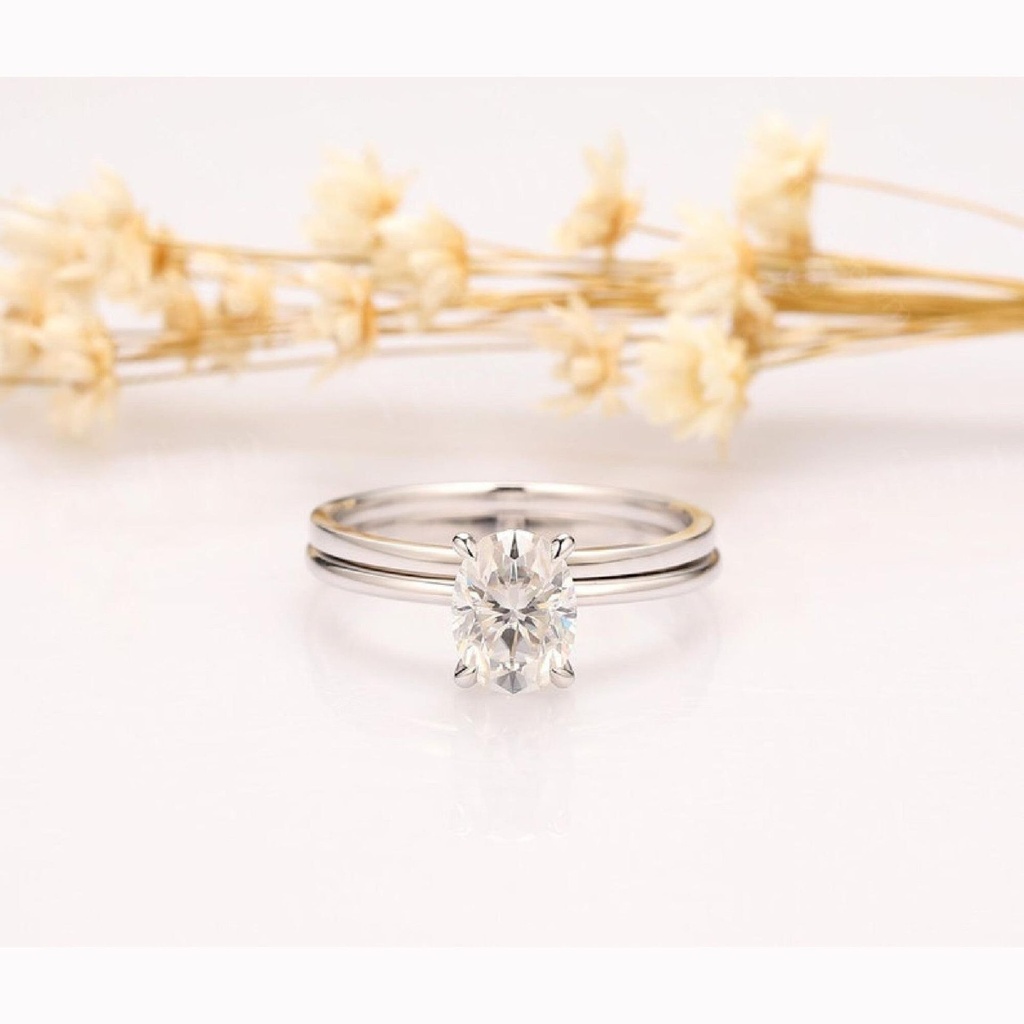 Bridal Set White Oval Cut Cubic Zirconia In 925 Sterling Silver Ring For Engagement