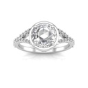 Solitaire With Accents Round Rose Cut White Moissanite In 925 Sterling Silver Ring For Women's Engagement