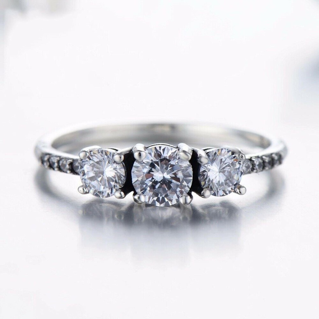 Round Three Stone Diamond Engagement Ring for Women