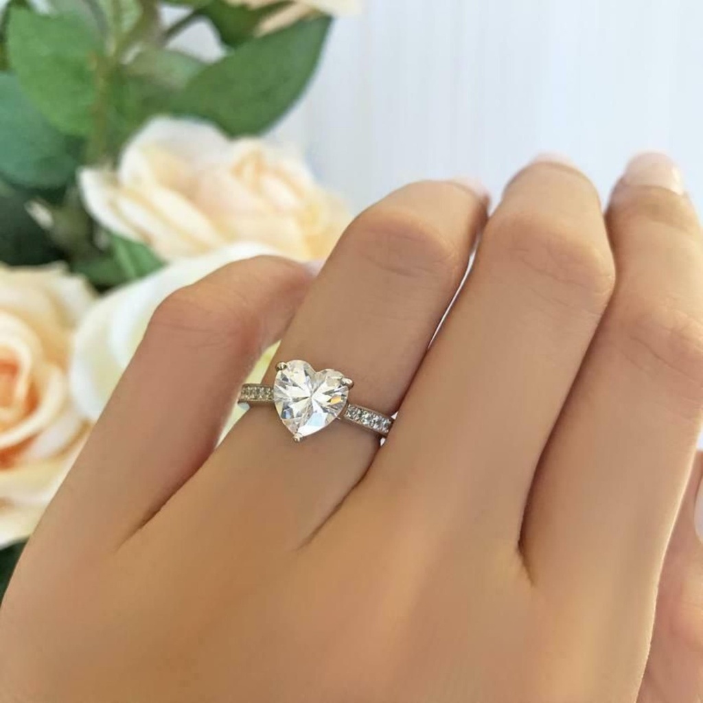 Heart Cut 2 CT Moissanite Solitaire With Accents Engagement Ring 