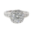 Round Cut Diamond in Diamond Halo with Diamond Side Stone Shank | Unique Filigree Design 