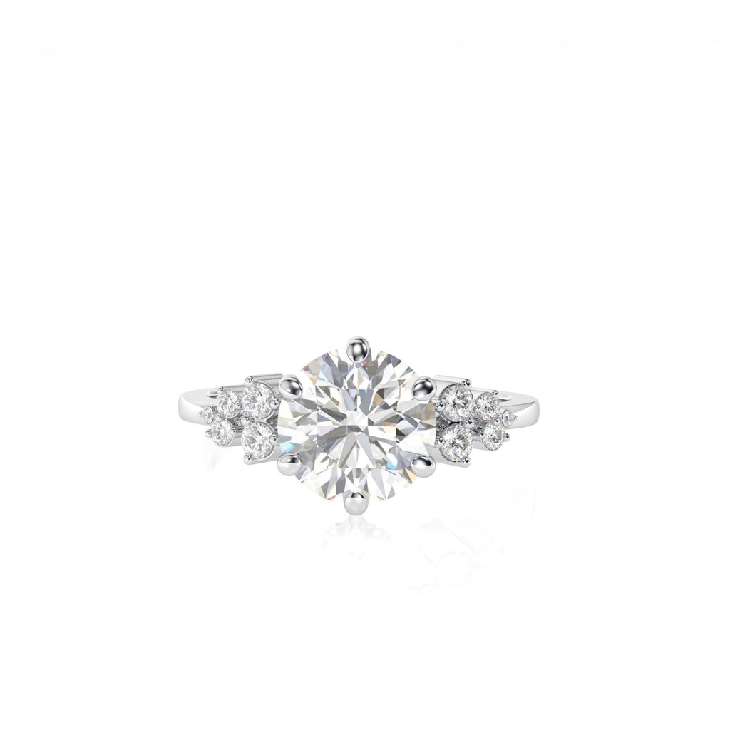 Lab Grown Diamond Cluster Engagement Ring, Round Stone Wedding Ring for Women