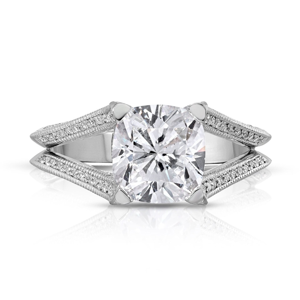  Edwardian Cushion Cut Lab Grown Diamond Engagement Ring / Split Shank Band