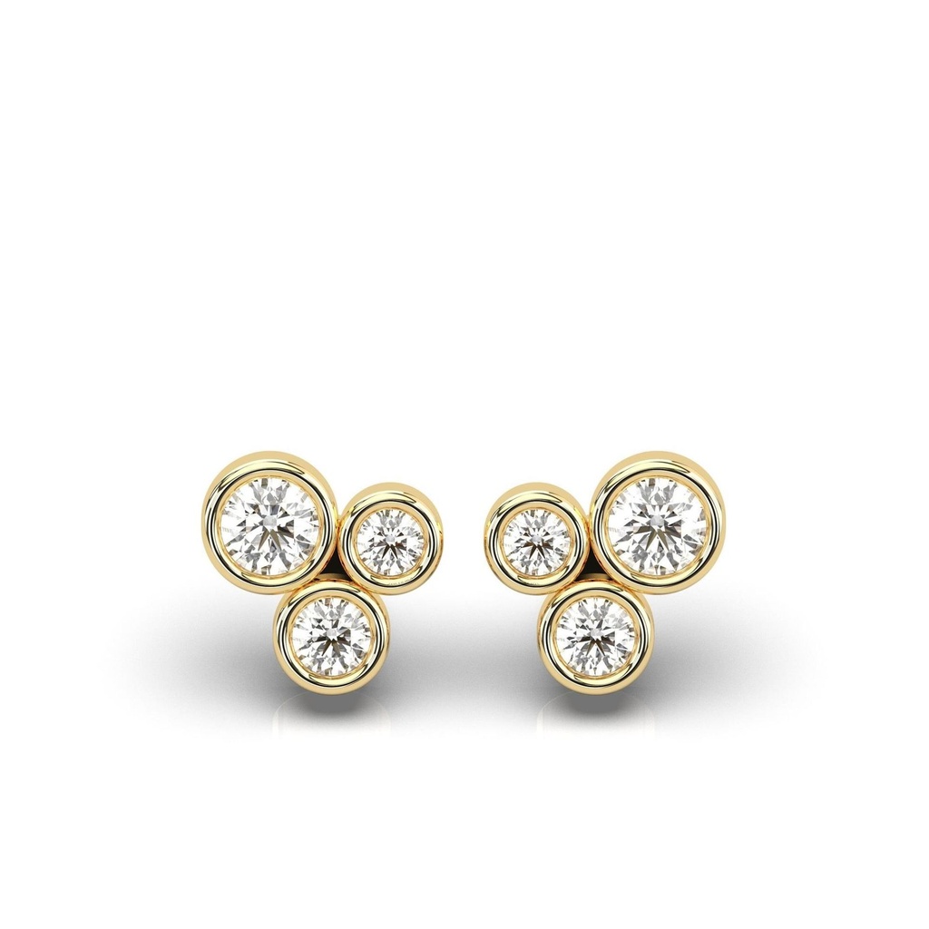 Diamond Studs / Diamond Bezel Set Studs / 14K Gold Dainty Round Cut Diamond Trio Stud Earrings / Earring for Daughter / Zhedora Fine Jewelry