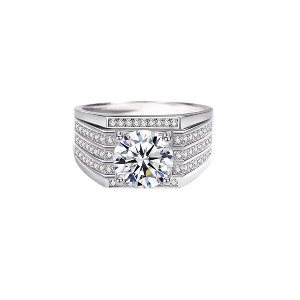  Men Ring 18K White Gold Plated Silver