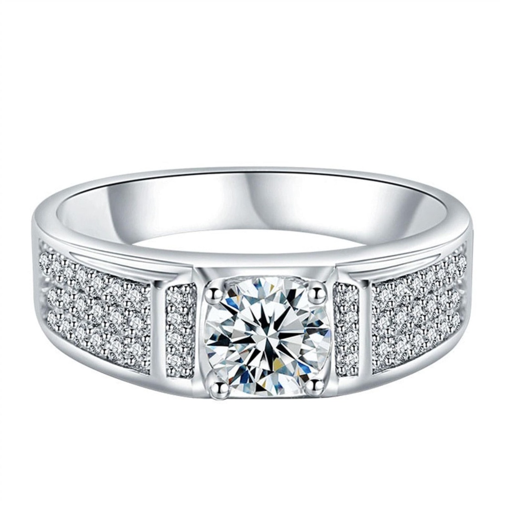  Men Ring 18K White Gold Plated Silver.