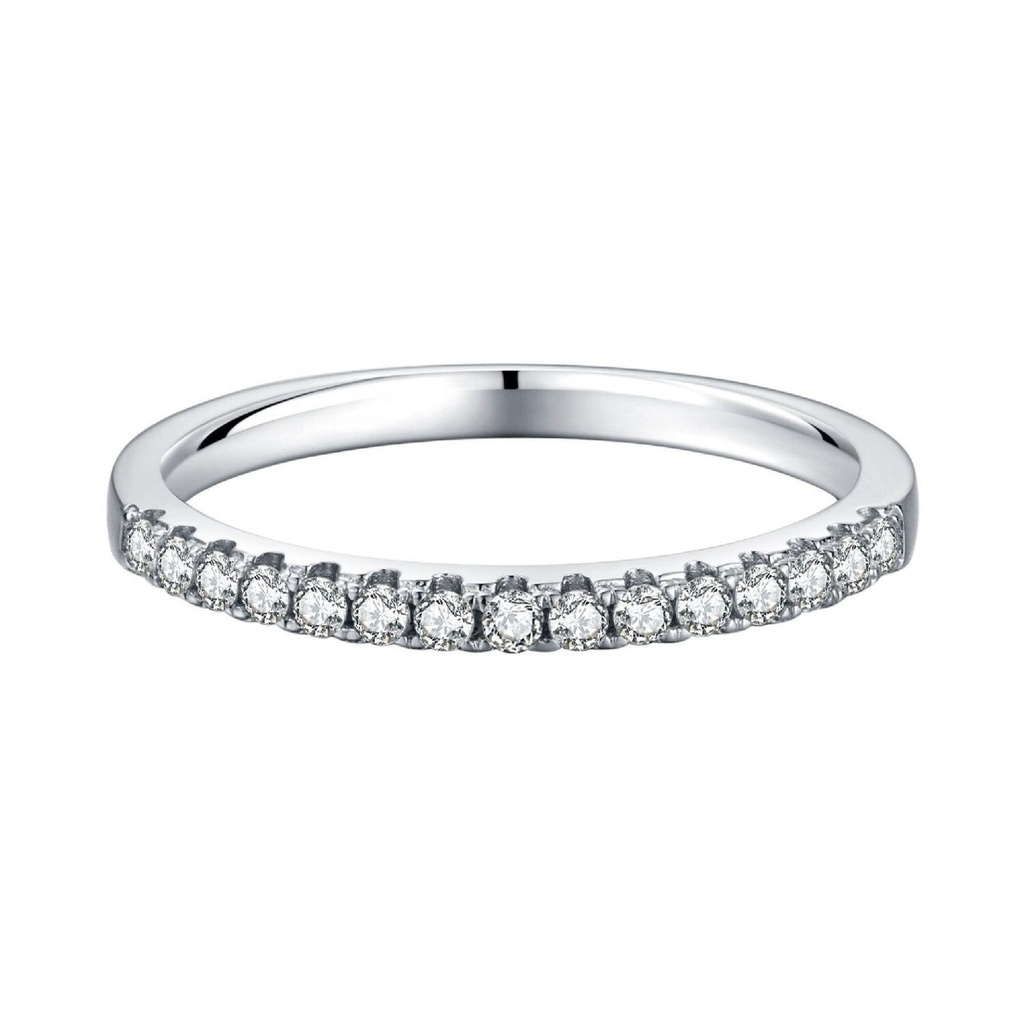 Half Eternity Round Cut Cubic Zirconia In 925 Sterling Silver Ring For Engagement