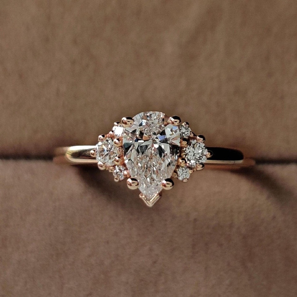 Three Stone Engagement Rings For Women, Pear Cut Moissanite Custom Wedding Rings, 14K Rose Gold 3 Stone Rings, Unique Proposal Ring For Her