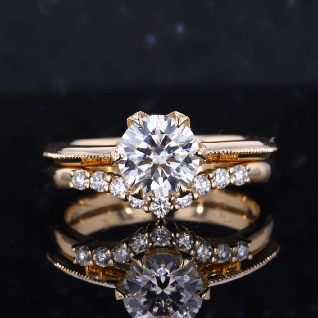 Round Solitaire Lab Created Diamond Engagement Ring in 14k Rose Gold | Engagement Ring Gold Band Round Diamond