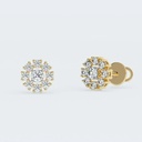 Round Halo Stud Diamond Earrings/ Lab Grown Diamond/ 14K Yellow Gold Stud Earrings/ Screw back Stud Earrings/ Bridal Earrings
