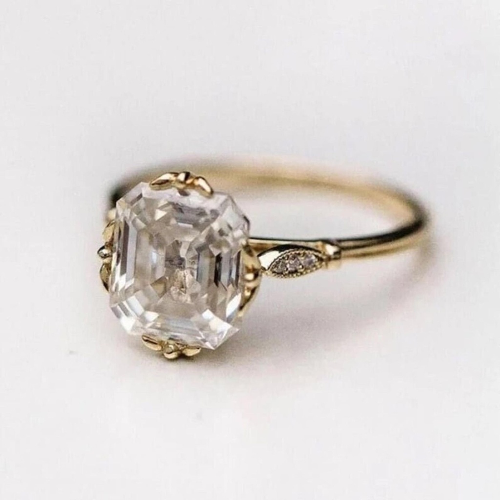 Asscher Cut Solitaire Simple Moissanite Engagement Ring Unique Compass Setting Art Deco Wedding Ring Promise Ring CZ Diamond Ring Gift