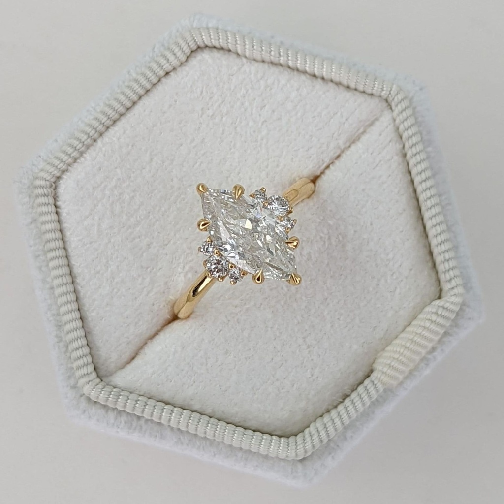  Marquise Lab Grown Diamond Engagement Ring, 14K Yellow Gold, With Three Round Stones Each Side