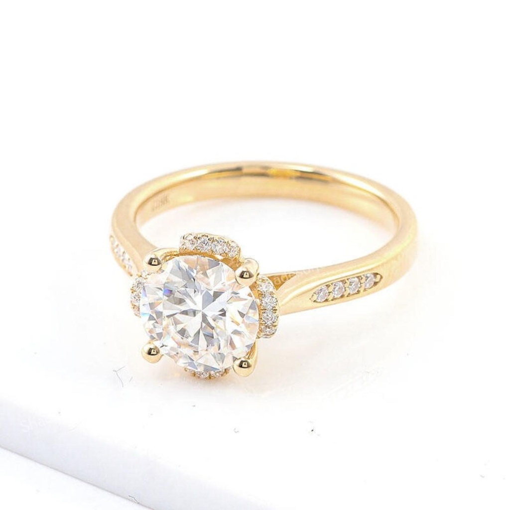 Vintage Style Round Cut Lab Grown Diamond Engagement Ring, Unique Wedding Ring, 14K Rose Gold Anniversary Ring,Certified CVD Diamond