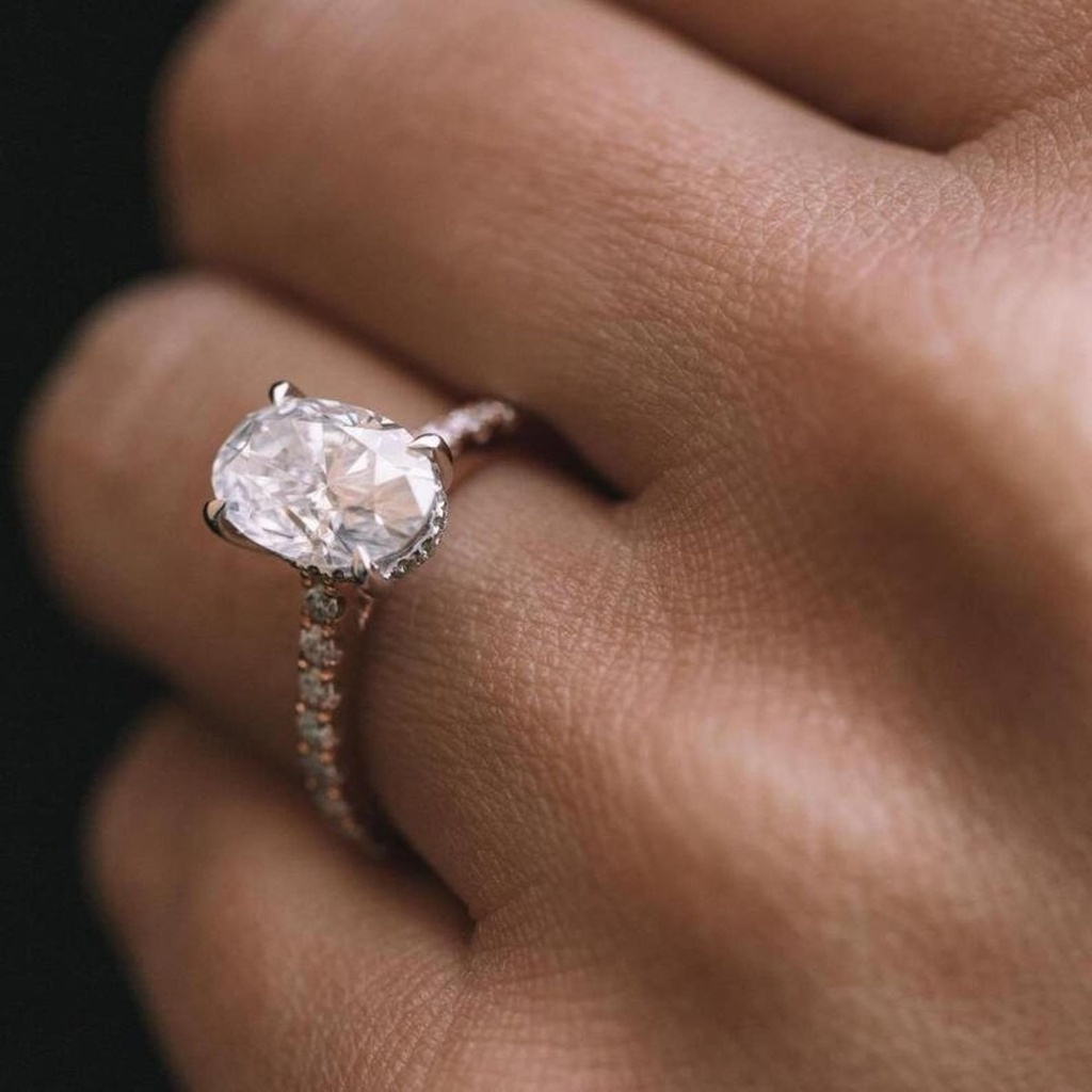 Oval Cut Diamond Hidden Halo Engagement Ring, Lab Grown Diamond Ring, Dainty Oval Bridal Wedding Ring, Best Ever Gift For Wife, Ring Her