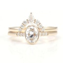 Oval Cut Moissanite Engagement Ring Set, 14K Yellow Gold Bezel Set Oval Solitaire Ring with Matching Curved Wedding Band, Bridal Ring Set