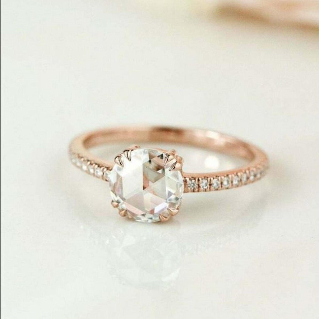 Round Rose Cut Engagement Diamond Ring For Women