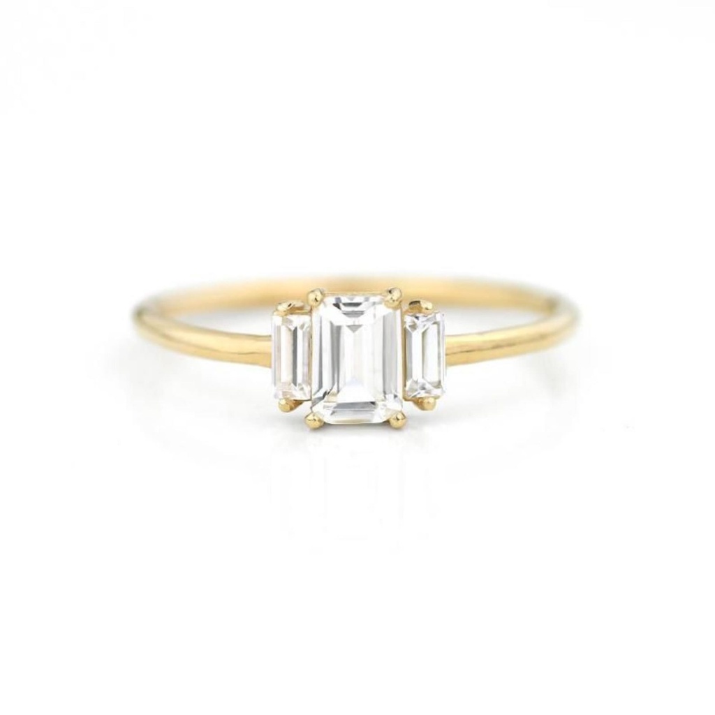 Emerald Diamond Three Stone Engagement Ring for Women