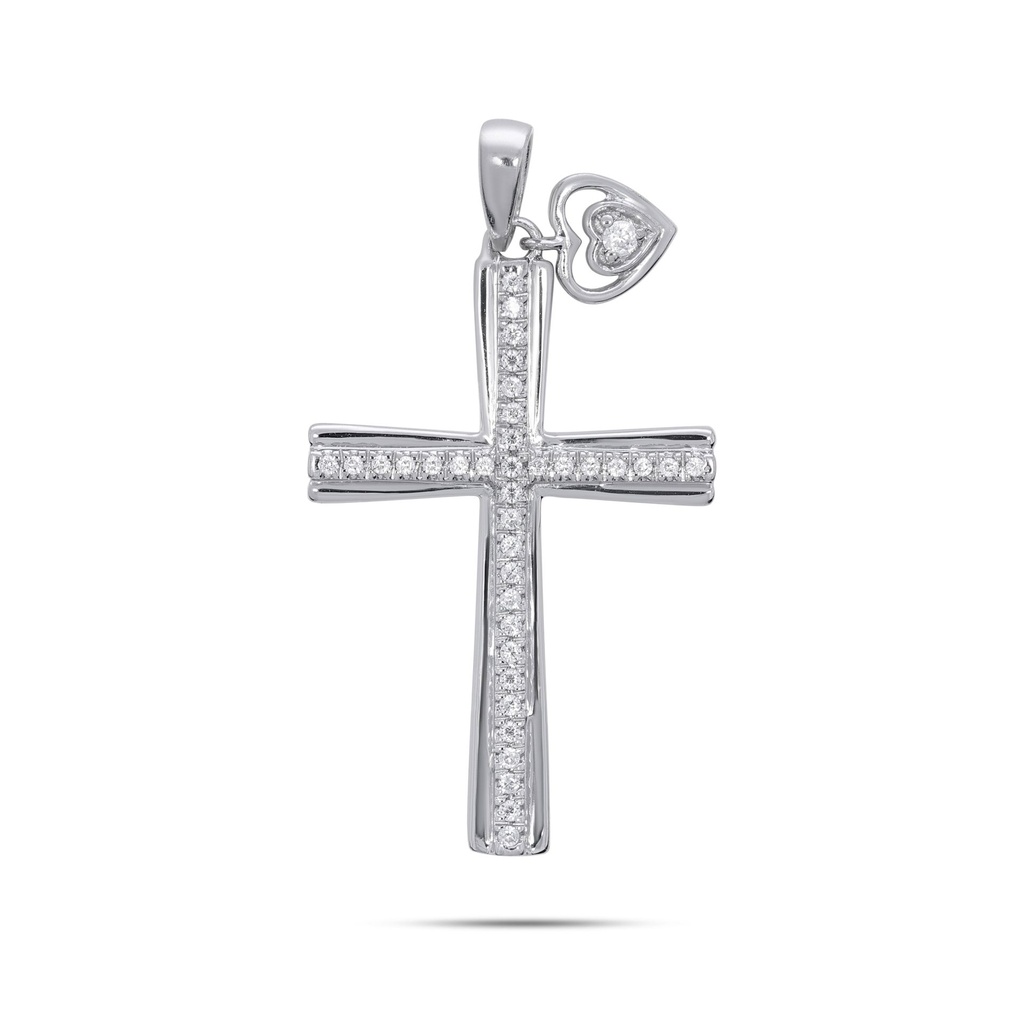  Round Diamond Heart And Cross Design Pendant