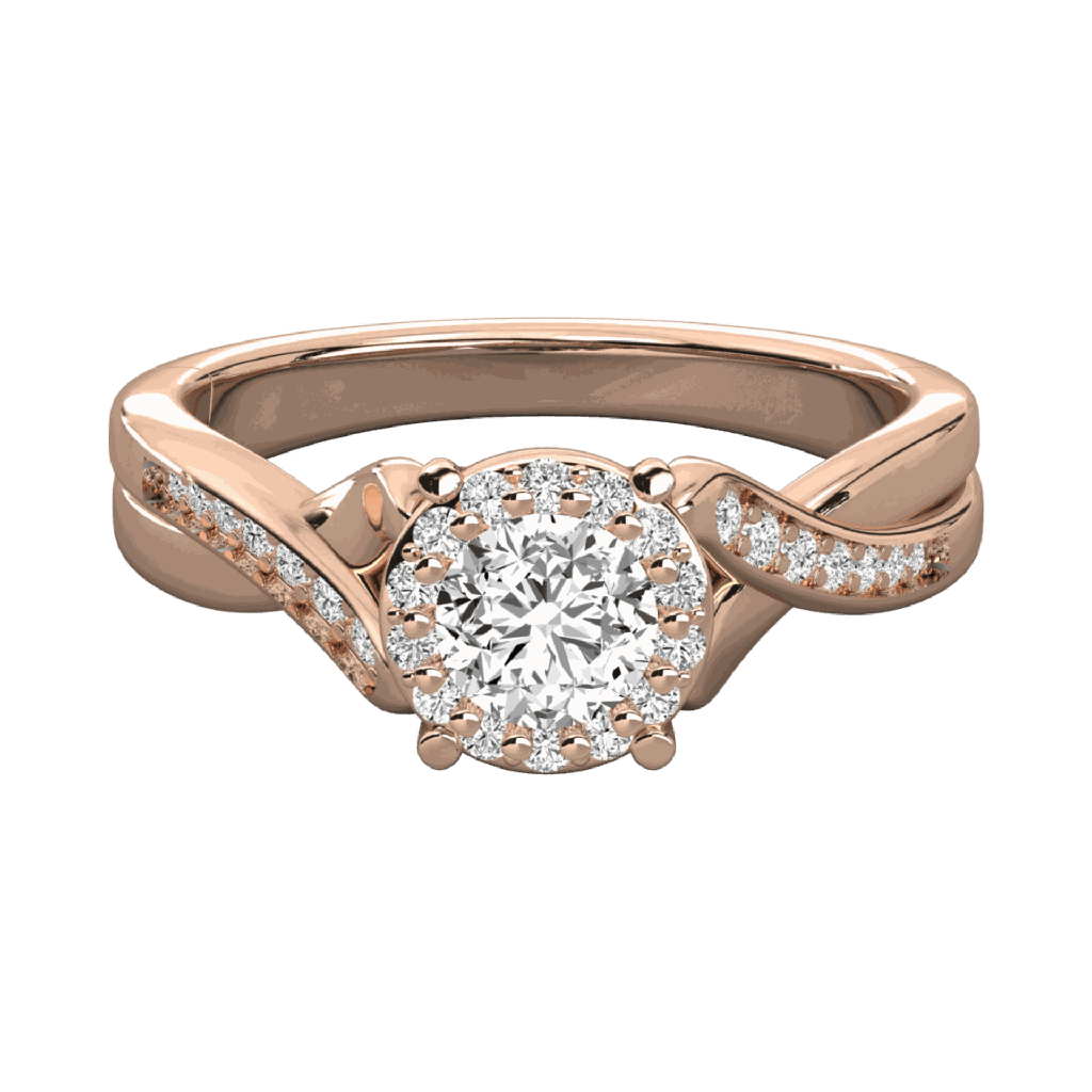  Round Diamond Twisted Shank Halo Engagement Ring 