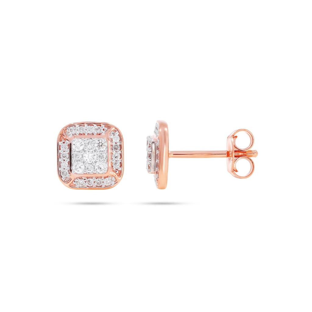 Round Diamond Square Halo Stud Earrings