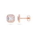 Round Diamond Square Halo Stud Earrings
