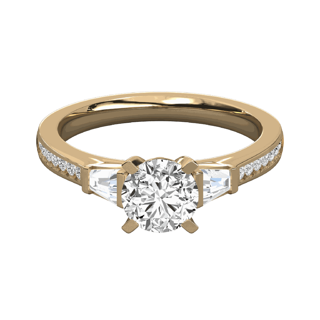 Round Diamond And Baguette Engagement Ring 