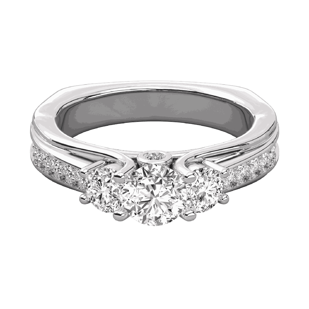  Round Cut Diamond Prong Set 3 Stone Engagement Ring For Her
