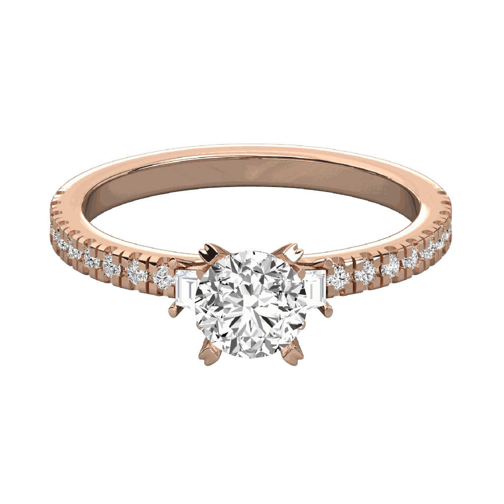 Round Diamond And  Trapped Baguette Engagement Ring for Her