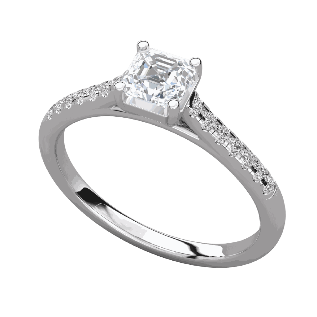  Asscher And Round Cut Diamond Prong Set Engagement Ring for Her