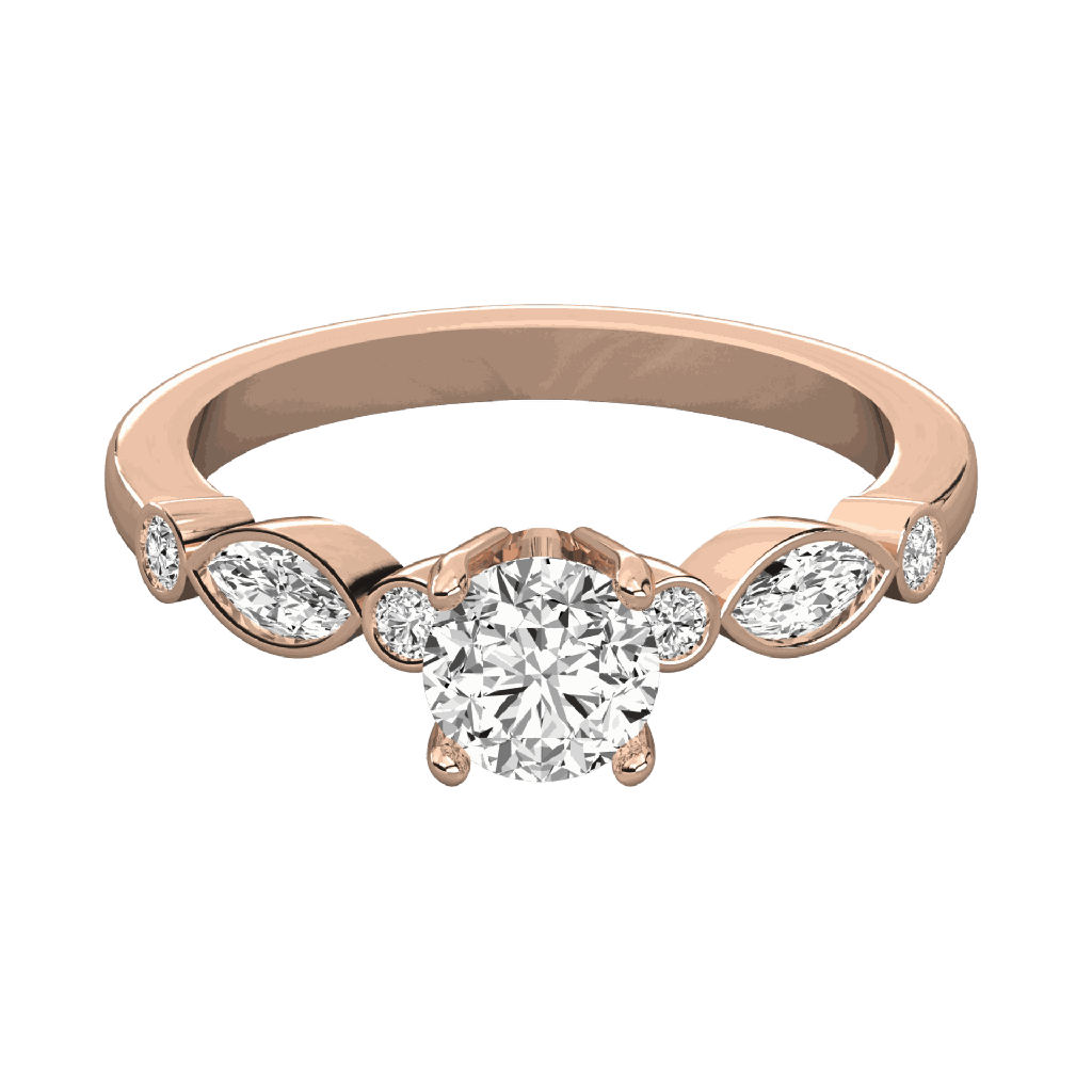 Round Cut And Marquise Diamond Engagement Ring for Her